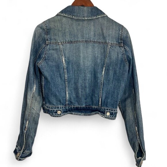 American Eagle Jean Jacket Women Size M Blue Cropped Cotton Pocket Denim - Picture 2 of 12